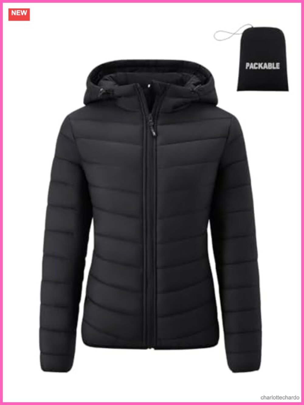 Packable Lightweight Hooded Puffer Jacket Quilted Winter Coat with Storage Bag